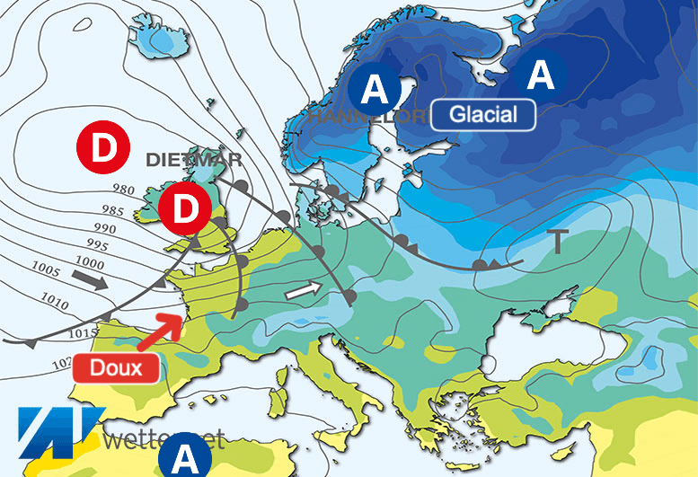 Carte de prévisions d'europe du Mardi 2 janvier 2024